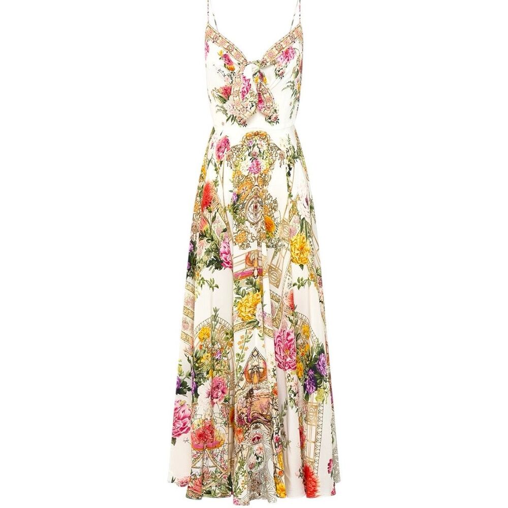 Camilla Egyptian Rose Garden Long Dress With Tie Front Sz M NWT